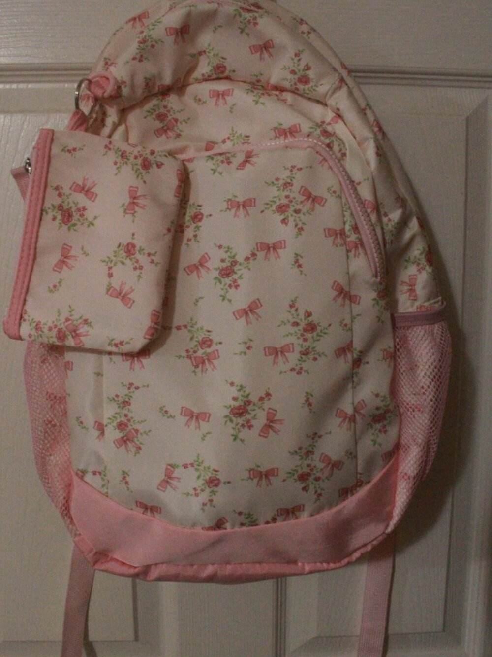 Pink Bow & Rose Floral Backpack with Matching Zip Pouch